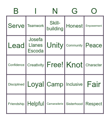 Happy World Thinking Day!! Bingo Card