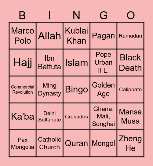 Unit 2 Vocabulary Bingo Card