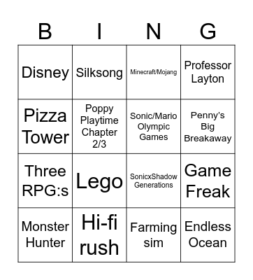 Nintendo Direct Partner Showcase 21/2 Bingo Card