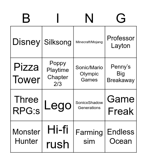 Nintendo Direct Partner Showcase 21/2 Bingo Card