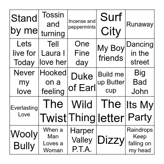 pop classics Bingo Card