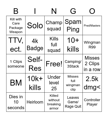 apex spectating Bingo Card