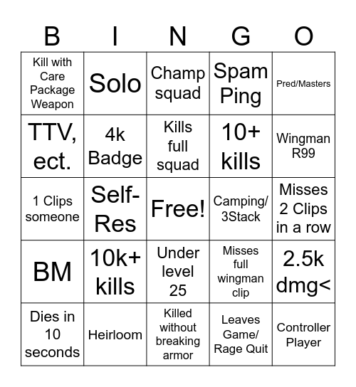 apex spectating Bingo Card