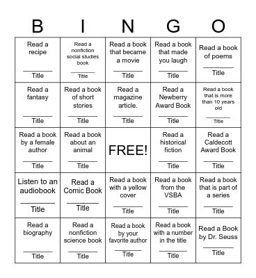 Summer Reading Bingo 3-5 Bingo Card