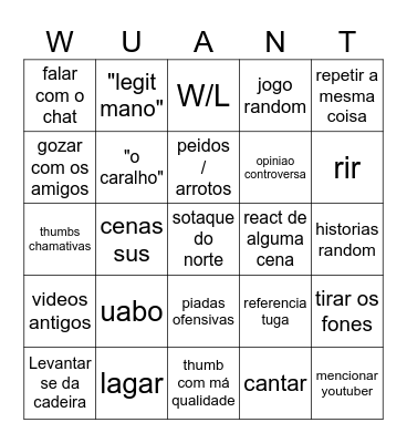 WUANT Bingo Card