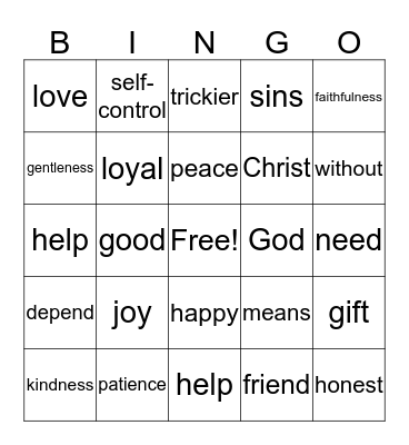 Fruit of the Spirit Bingo Card