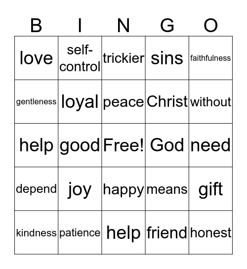 Fruit of the Spirit Bingo Card