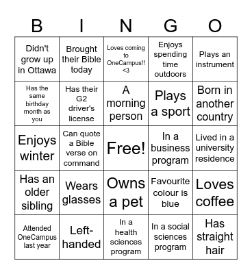 OneCampus Bingo!! Bingo Card