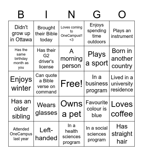 OneCampus Bingo!! Bingo Card