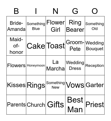 Amanda's Bridal Shower Bingo Card