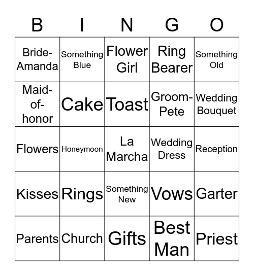 Amanda's Bridal Shower Bingo Card