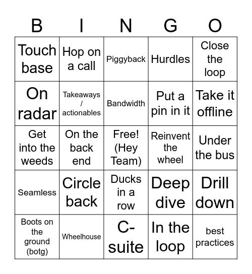 Corpo Speak Bingo Card