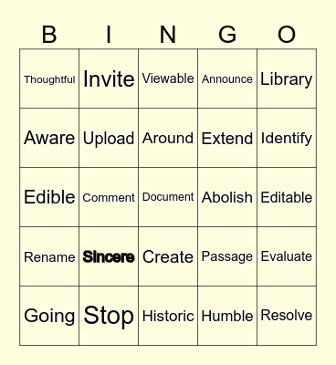 Google Docs Bingo Card