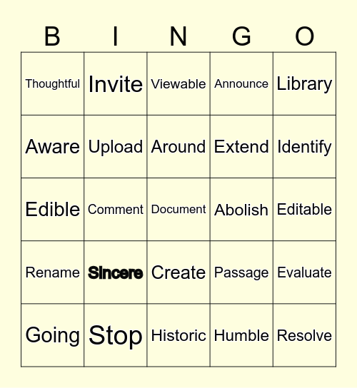 Google Docs Bingo Card