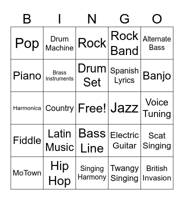 Music Style Bingo Card