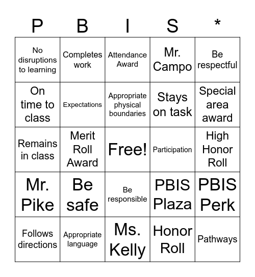 PBIS BINGO Card