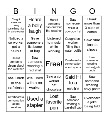EMPLOYEE BINGO Card