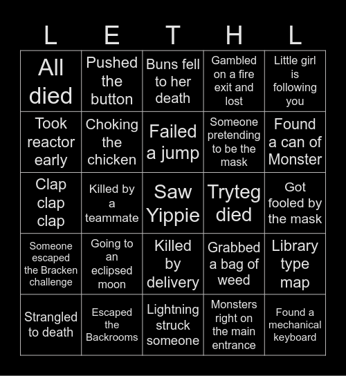 Lethal Bingo Card