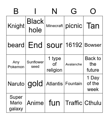 Infinite Craft Bingo Card