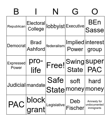 American Government Bingo Card