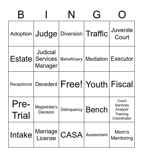 Court Lingo Bingo Card