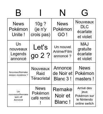 Pokémon Bingo Card