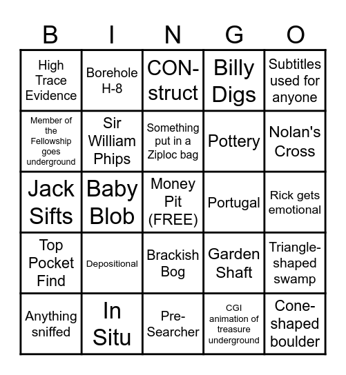 Curse of Oak Island Bingo Card