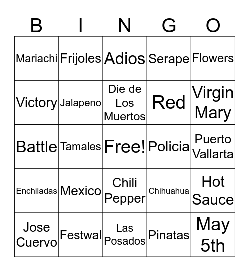 Fiesta Bingo Card