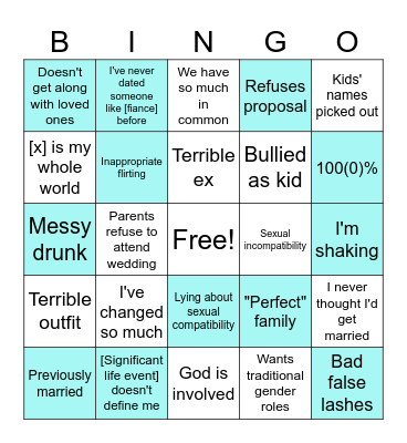 Love Is Blurry Bingo Card