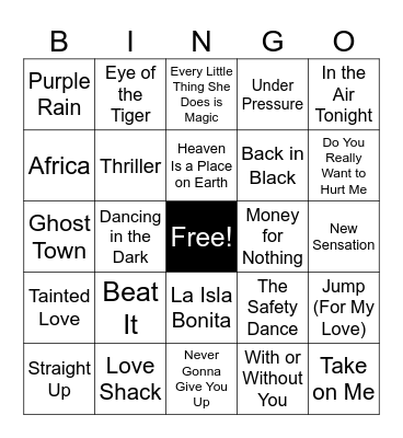 Music Bingo - 80's & 90's Bingo Card