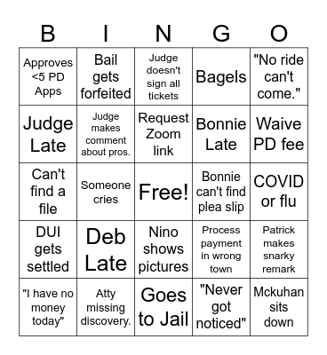 Court Day Bingo Card