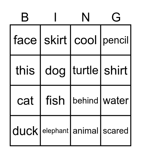 Animals are Cool Bingo Card