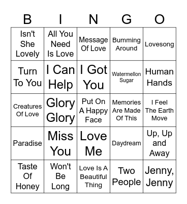 February Vinyl Bingo - Featuring Songs Of Love & Friendship Bingo Card