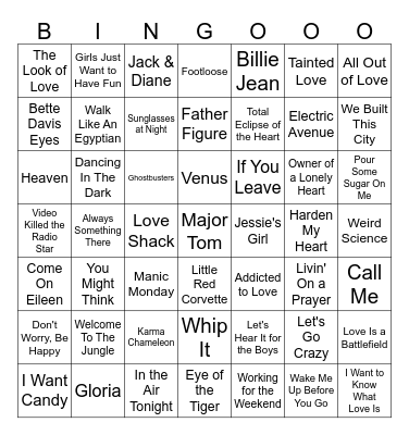 80's Hits Bingo Card