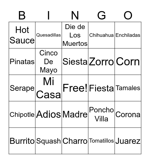 Fiesta Bingo Card