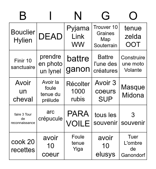 zelda totk Bingo Card