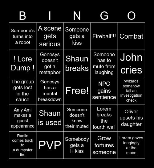 RISE AND FALL BINGO Card