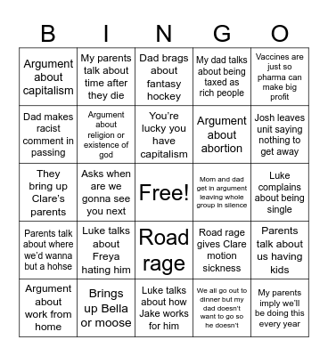 Florida vacation Bingo Card