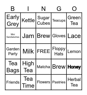 Tea Party BINGO Card