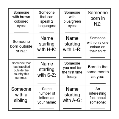 Part 2 Orientation BINGO! Bingo Card