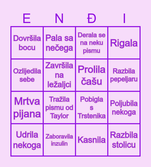 Enđi je Bingo Card