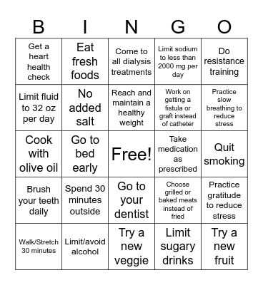 Heart Healthy Bingo Card