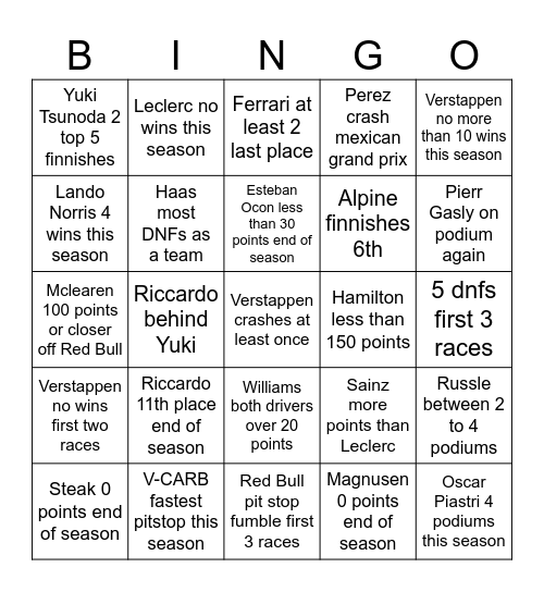 Untitled Bingo Card