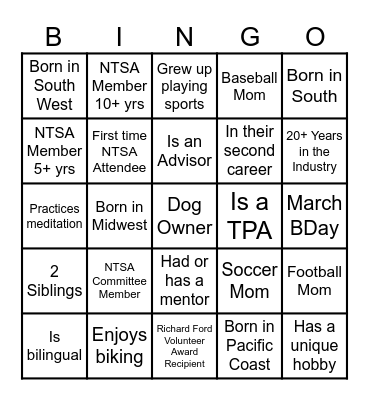 NTSA Summit Women's Initiative Bingo Card