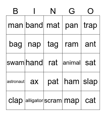 Short a Bingo Card