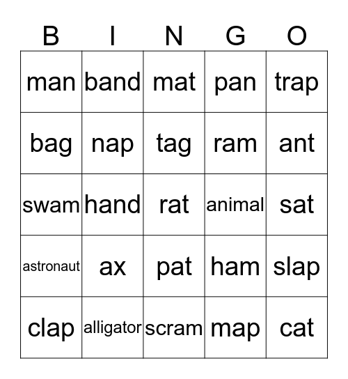 Short a Bingo Card
