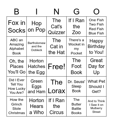 Dr. Seuss Reading Challenge Bingo Card