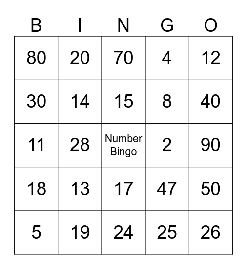 Number Bingo Card
