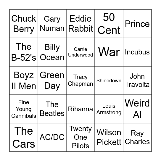 Cars Bingo Card