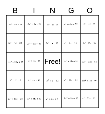 Binomial Bingo Card